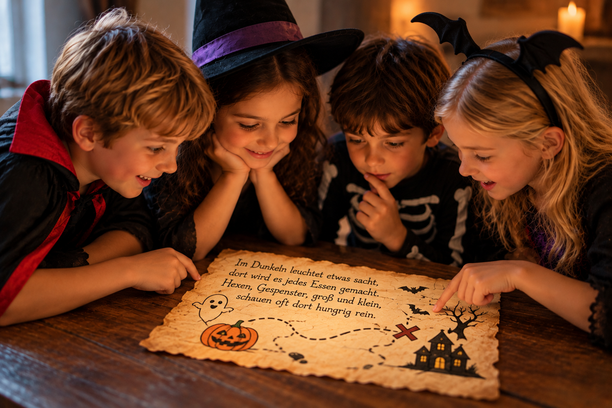 Halloween-Schnitzeljagd für Kinder: 6 gruselige Stationen für drinnen
