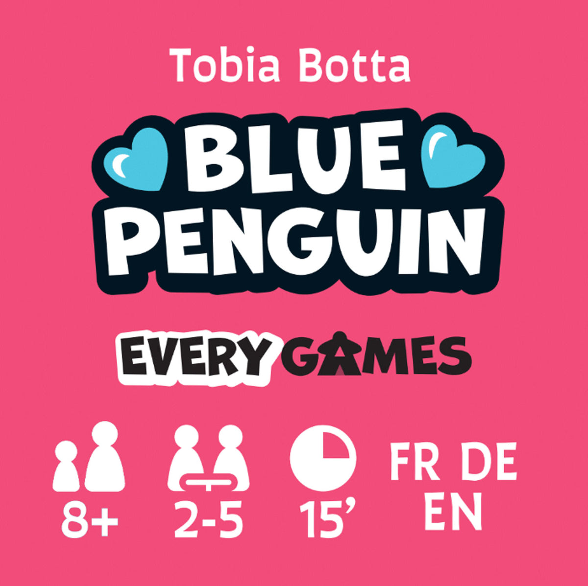 Pinguin-Kartenspiel-Schachtel mit Titel „Blue Penguin“ und Spielangaben