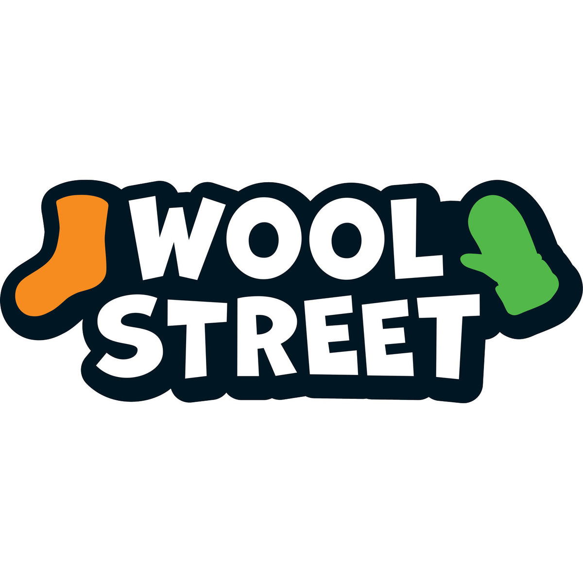 Spielkarten-Design mit Schriftzug „Wool Street“ und farbigen Symbolen auf weißem Hintergrund