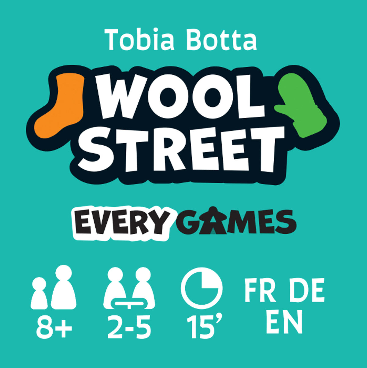 Brettspiel-Frontcover mit „Wool Street Every GAMES“-Text und Alters-/Spielangaben