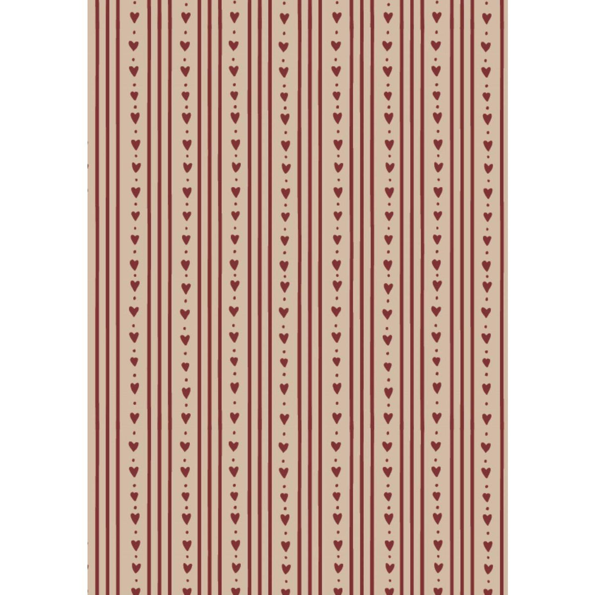 Papierrolle "Herzen und Streifen" - 5 m (Natur/Rot)