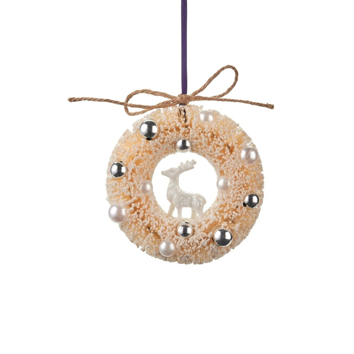 Weihnachtsanhänger "Kranz mit Hirsch" (Weiß) - 10cm