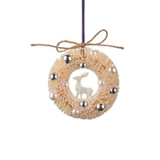 Weihnachtsanhänger "Kranz mit Hirsch" (Weiß) - 10cm