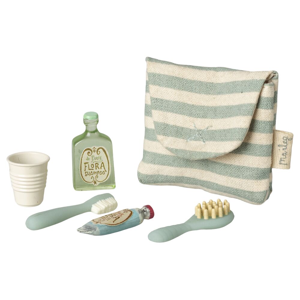 Miniatur Zahnbürsten-Set in Tasche für Maus - 4x5 cm (Blau)