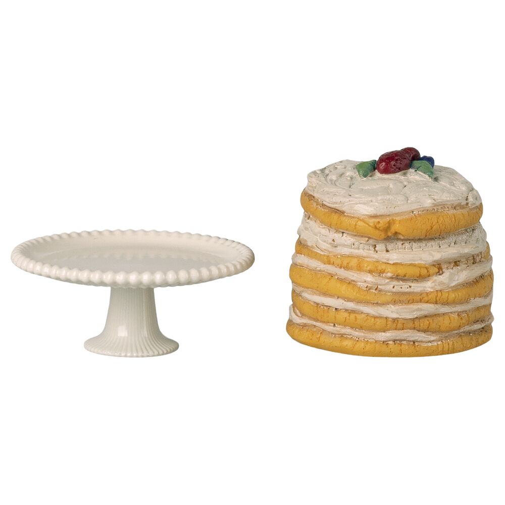 Puppenhaus Partykuchen und Kuchenplatte für Maus - 5,5x6 cm (Off Weiß)