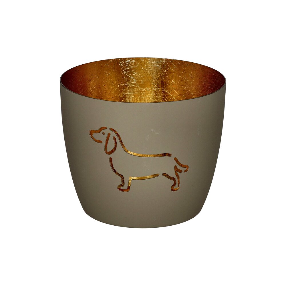 Windlicht "Madras - Dackel" - M (Sandstone/Gold)