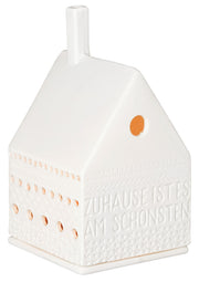 Lichthaus "LIVING Zuhause ist es..." - 7x7x13 cm (Weiß)
