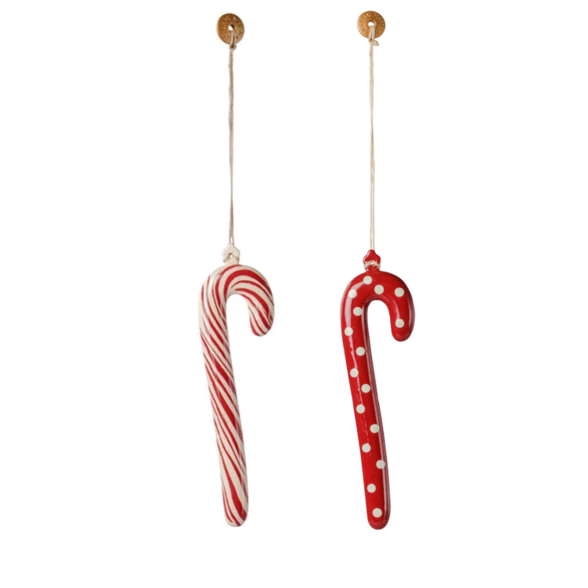 Metallornament "Große Zuckerstange - Streifen und Punkte" im 2er Set - 1,5x8x12 cm (Rot)