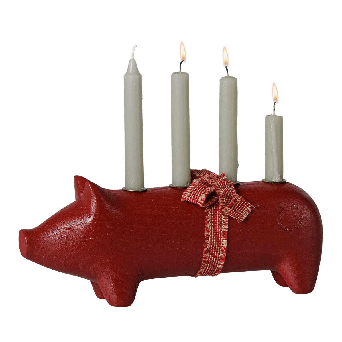 Holz-Kerzenhalter "Schwein - Advent" - Medium (Rot)