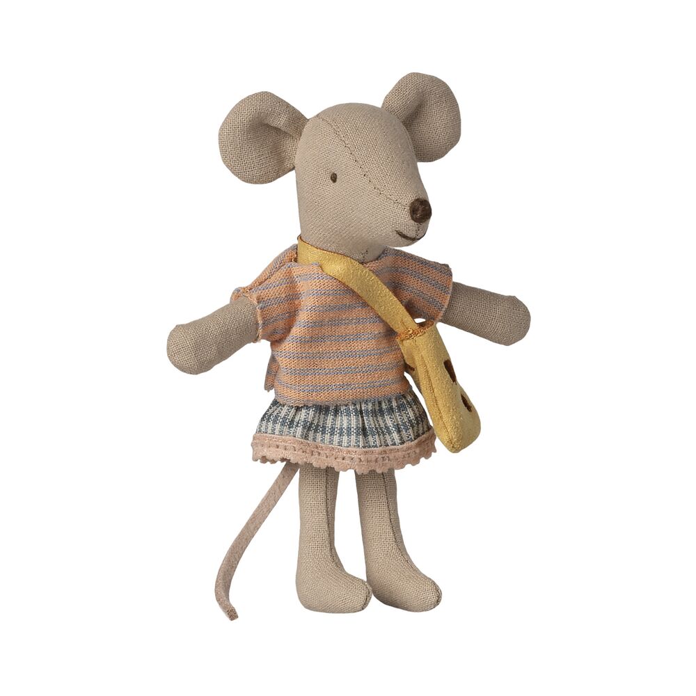 Maus mit Tasche - Kleine Schwester (Koralle)