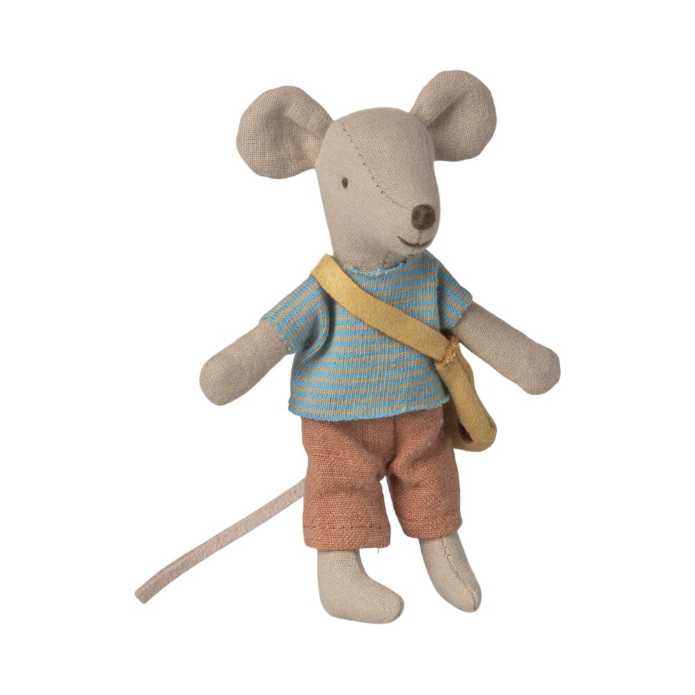 Maus mit Tasche - Kleiner Bruder (Blau/Koralle)