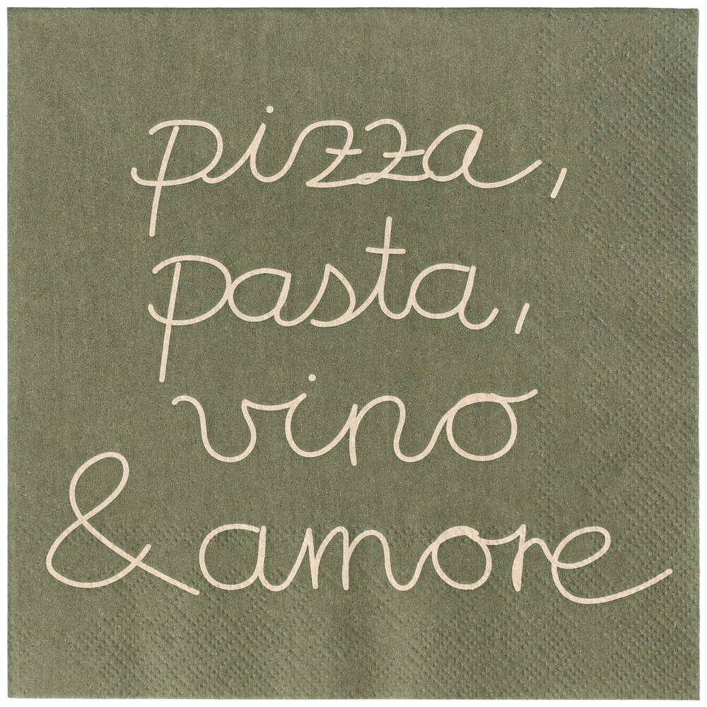 Papierserviette "Pizza,Pasta,Vino & Amore" - 33x33 cm (Braun)