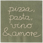 Papierserviette "Pizza,Pasta,Vino & Amore" - 33x33 cm (Braun)