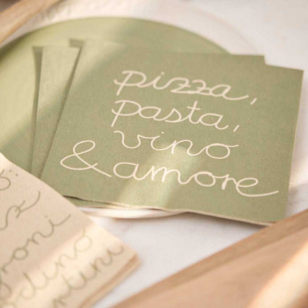 Papierserviette "Pizza,Pasta,Vino & Amore" - 33x33 cm (Braun)