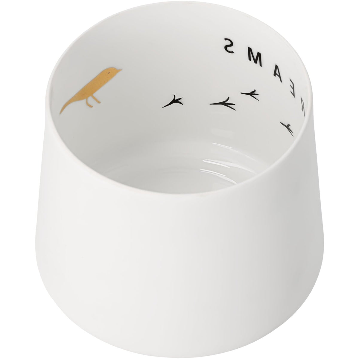 Weißer Teelichthalter mit Vogel- und Blatt-/Sternmotiv auf der Oberseite