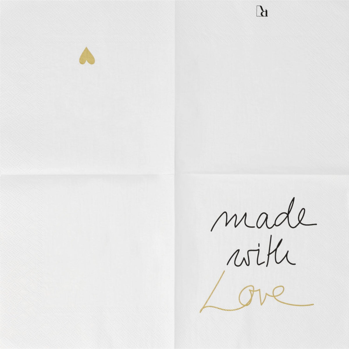 Weiße Papierserviette mit Schriftzug „made with love“