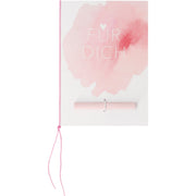 Rosa Grußkarte mit Aquarellblume und Schriftzug „FÜR DICH“ sowie pinkem Band