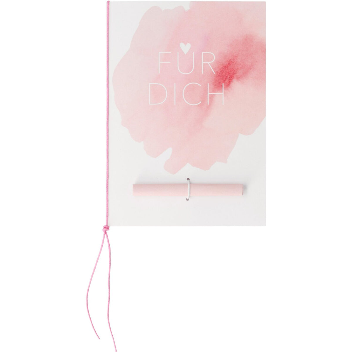 Rosa Grußkarte mit Aquarellblume und Schriftzug „FÜR DICH“ sowie pinkem Band