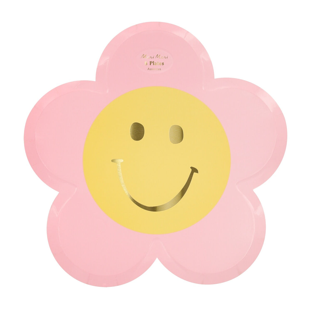 Pappteller "Happy Face Flower" im 8er-Set - 21,6x21,9x0,6 cm (Pink)