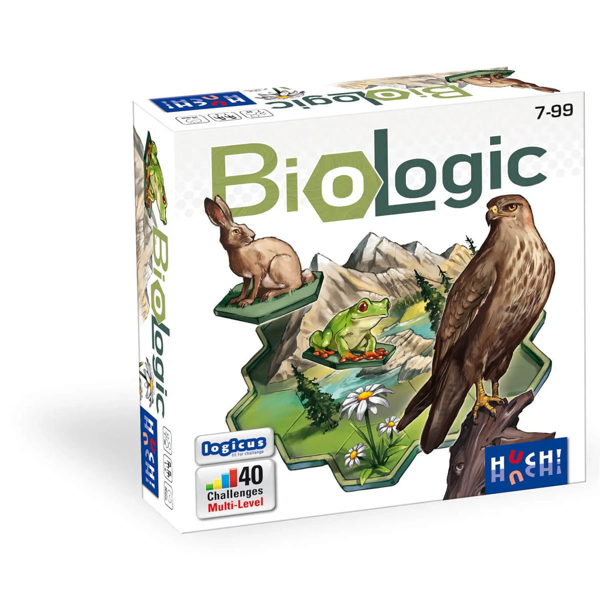 Brettspiel-Box mit BioLogic-Titel, Tierillustrationen und 40 Multi-Level