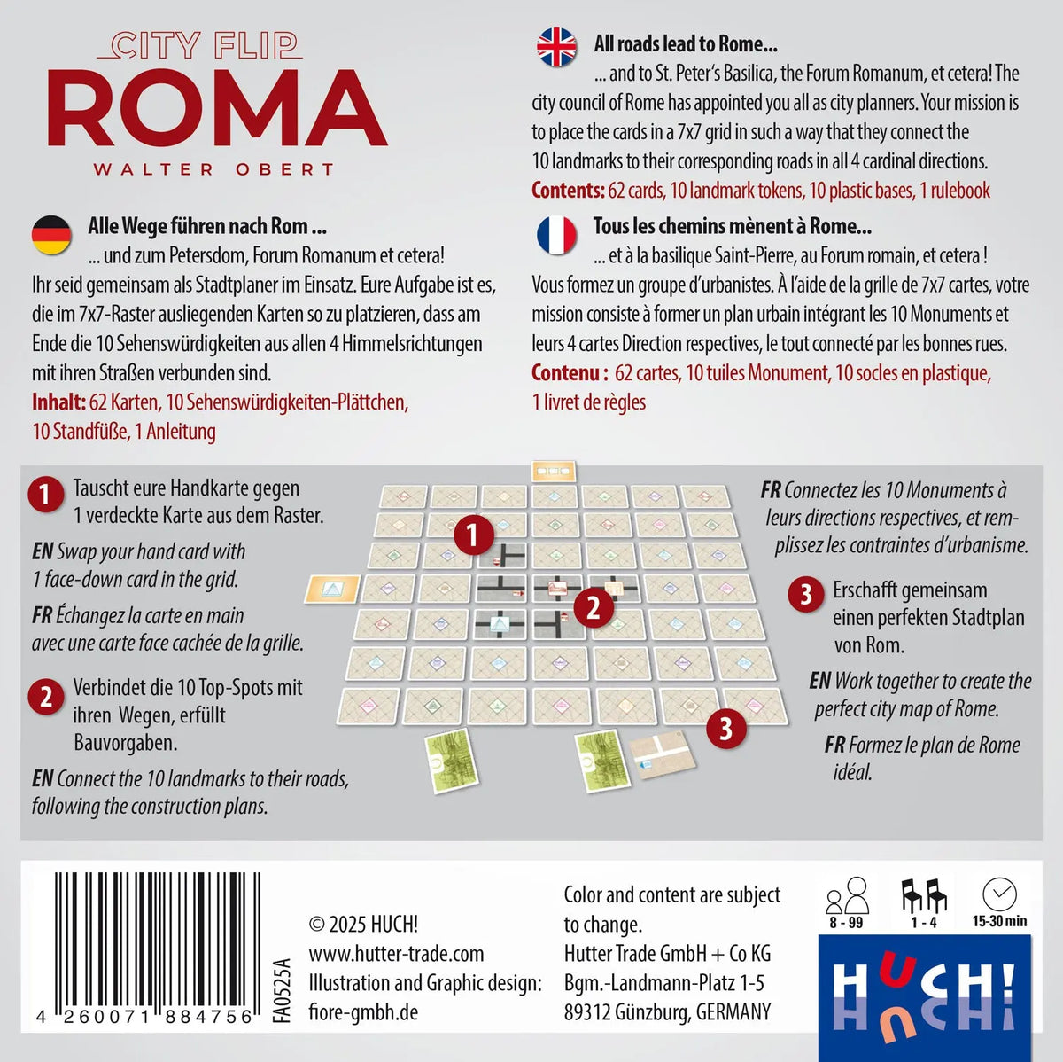 Brettspiel-Anleitung „City Flip: Roma“ mit Spielregeln, Komponenten und Herstellerangaben