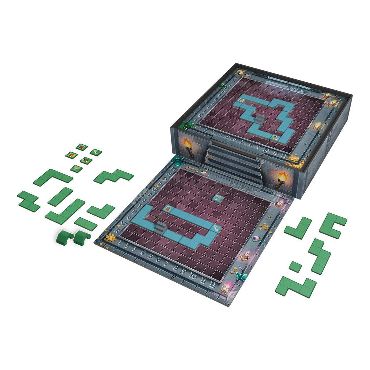 Dungeon Exit Spiel-Set mit zwei Ebenen und grünen Plättchen