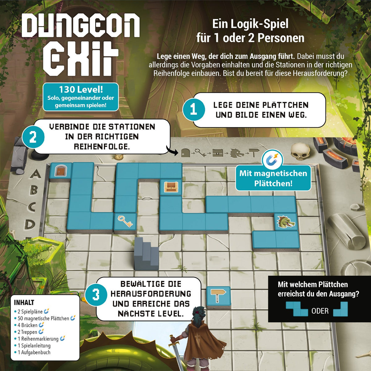 Dungeon Exit Spielanleitung mit Labyrinth-Übersicht und Schritt-Erklärung