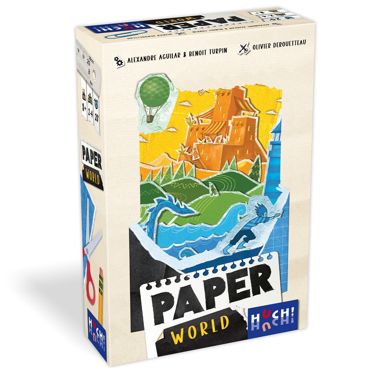 Paper World Spielbox mit Landschafts-Illustration und Aufdruck „PAPER WORLD“