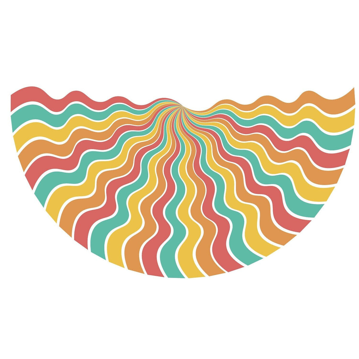 Fifty Spielfeld-Design als halbkreisförmiger Ausschnitt mit Regenbogenwellen.
