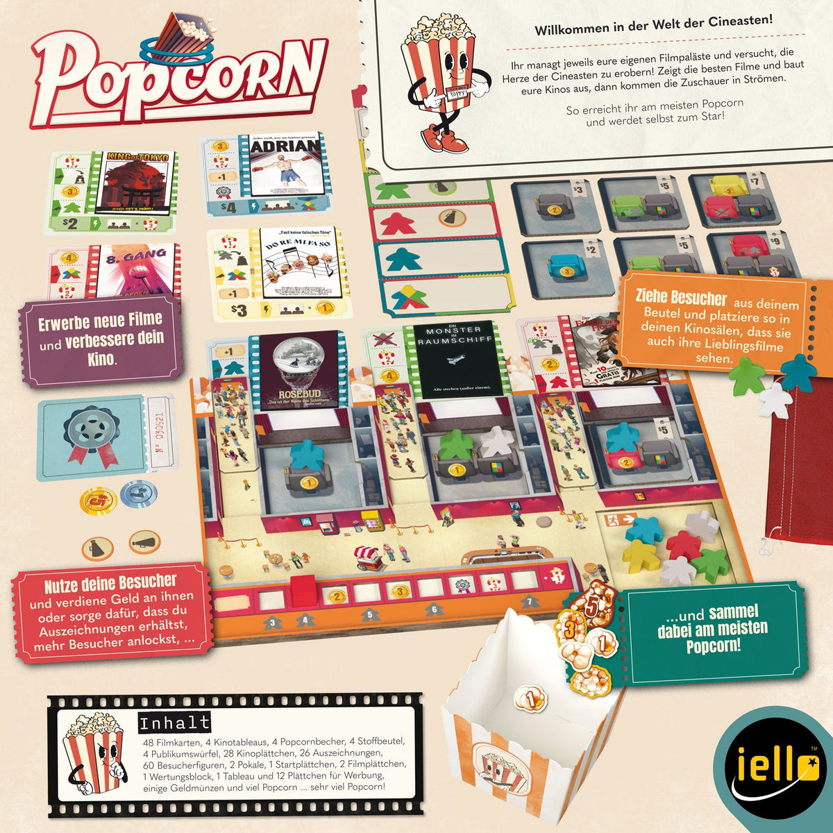 Brettspiel-Spielanleitung mit Spielplan und farbigen Karten-Layouts