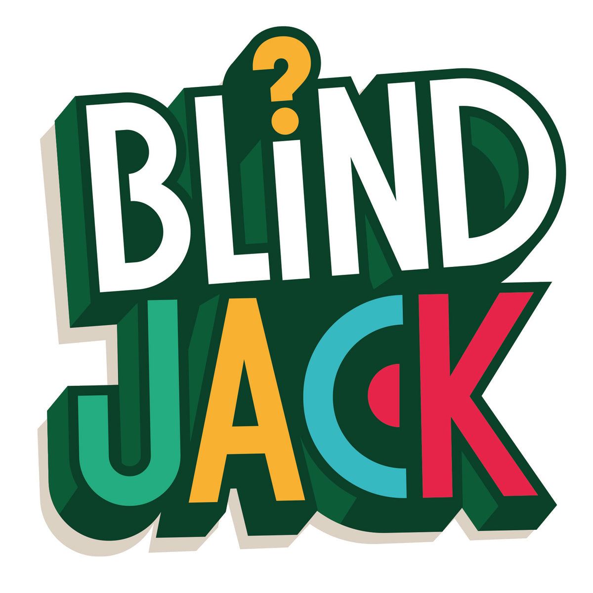 Schriftzug „Blind Jack“ in Grün, Gelb und Blau auf Karton