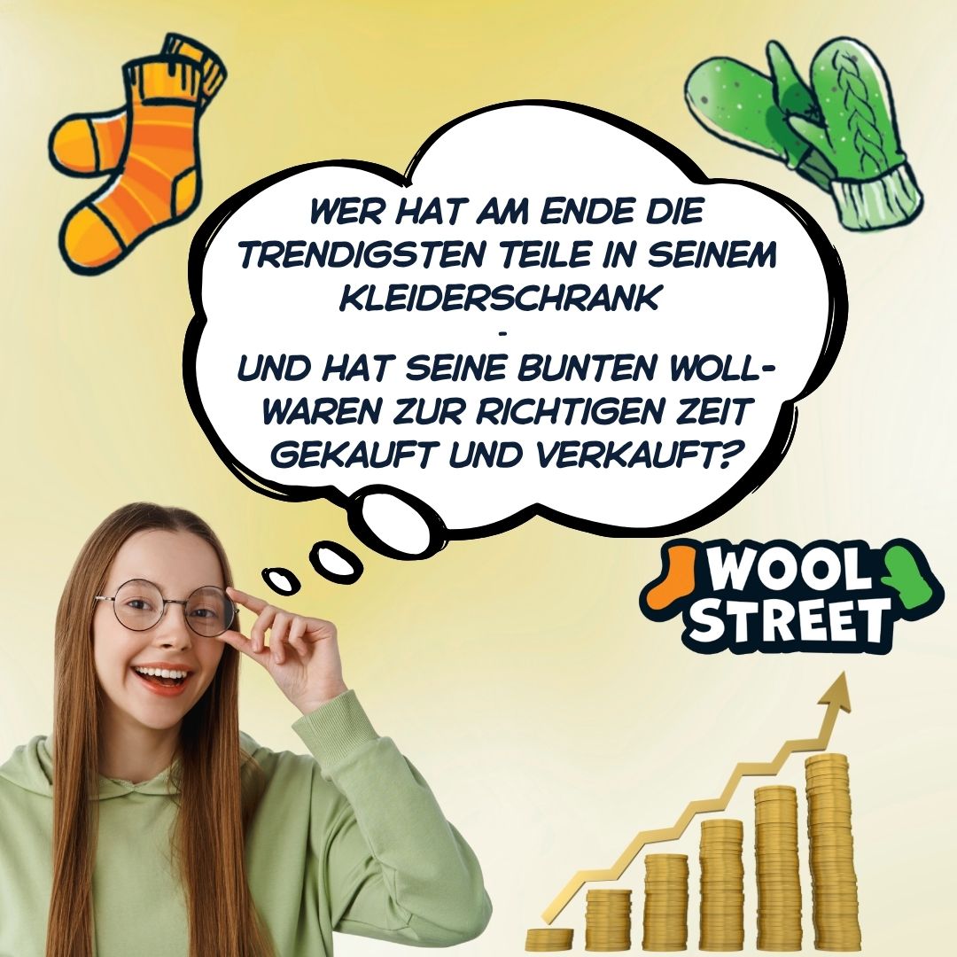 Werbeplakat zum Kartenspiel mit Panda-Charakter, Frau und Geldwachstums-Grafik