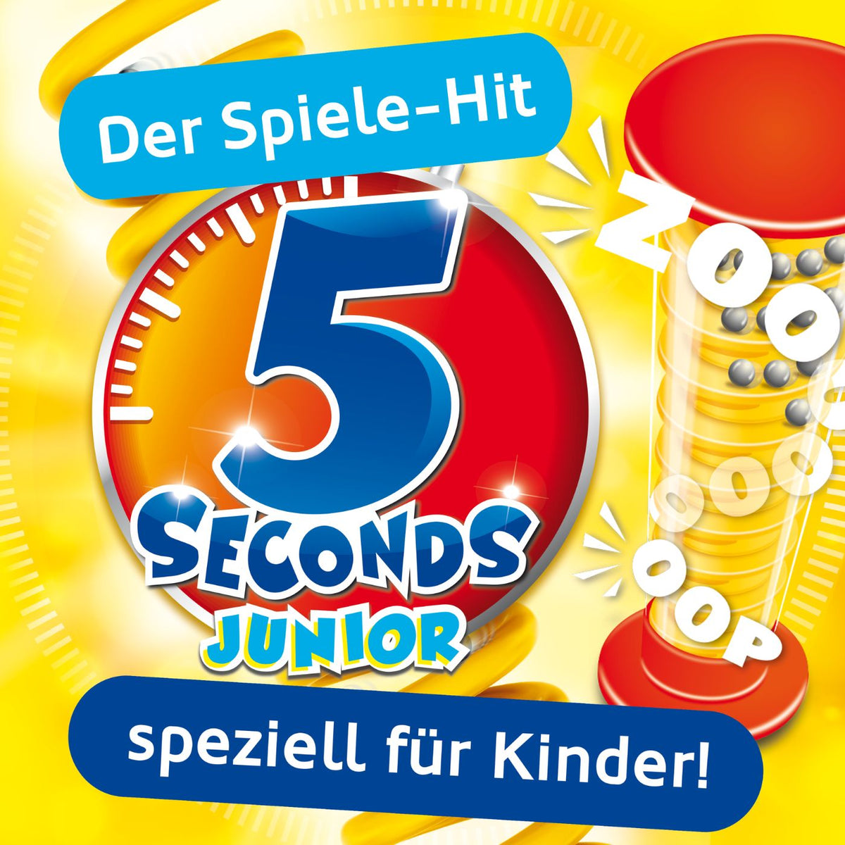 5-Sekunden-Junior Spielbox mit großer „5“-Grafik und Stapel Spielchips