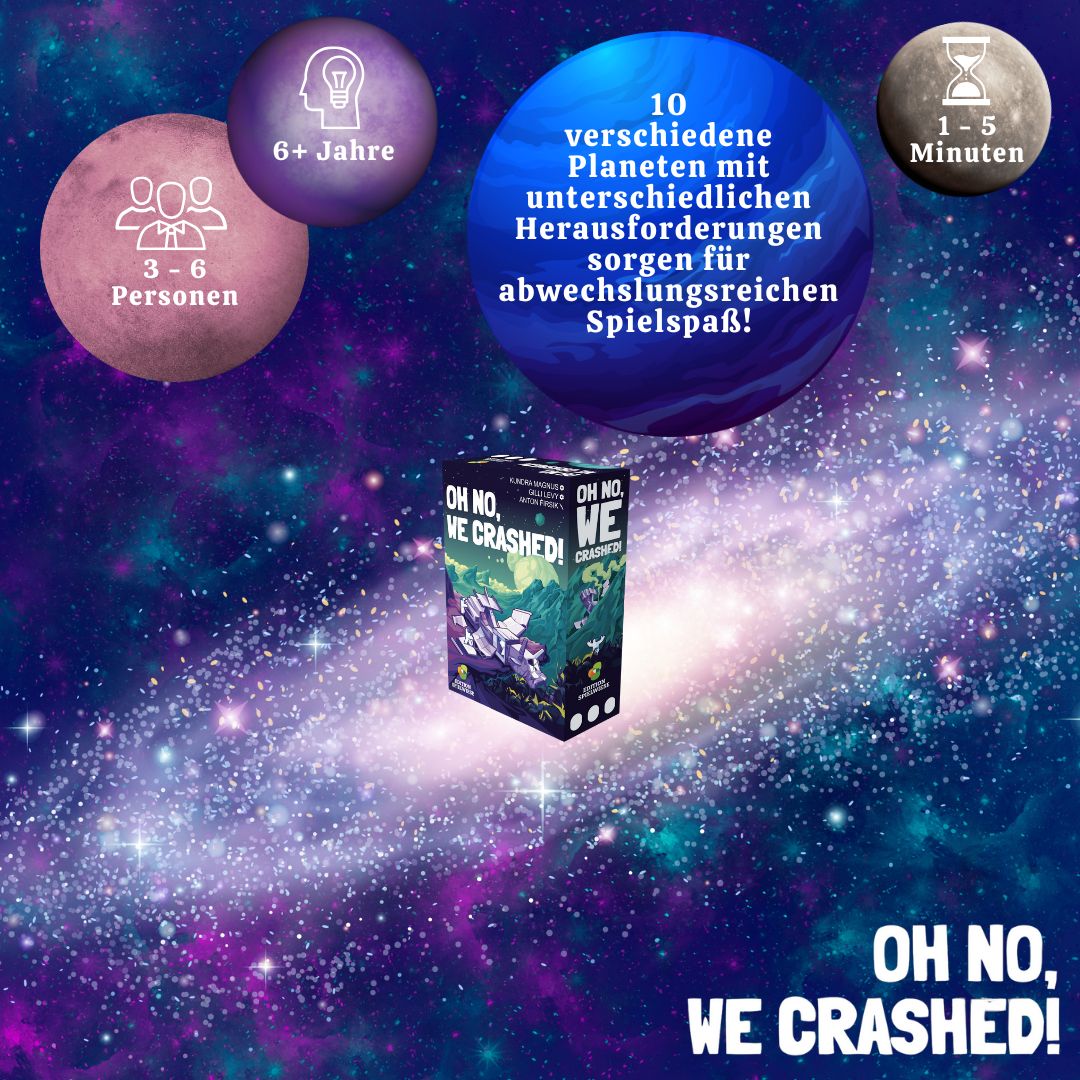 Brettspiel-Werbekarte mit Icons für Personen und Alter sowie kleiner Box