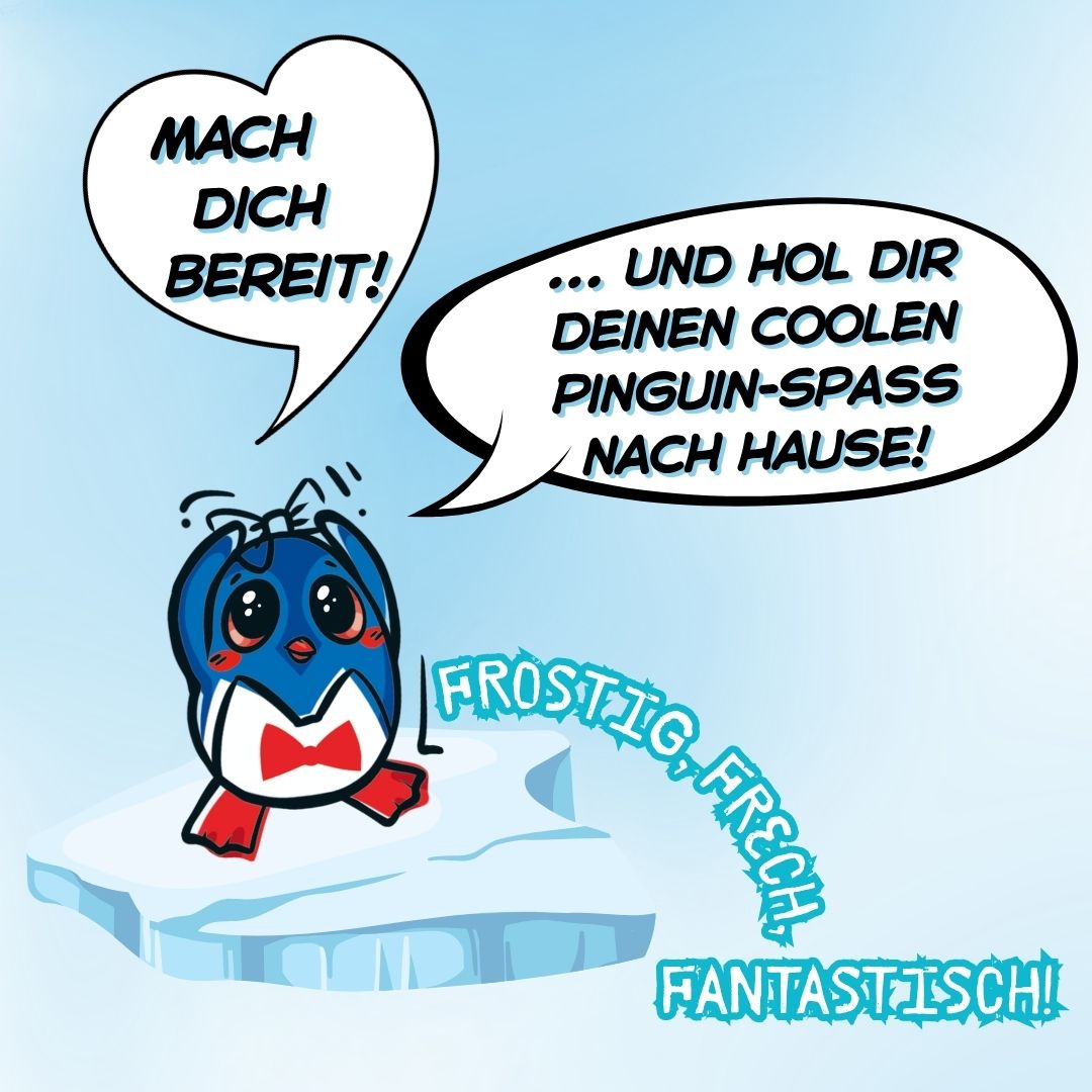 Pinguin-Kartenspielkarte mit blauem Pinguin-Motiv und Sprechblasen-Spruch