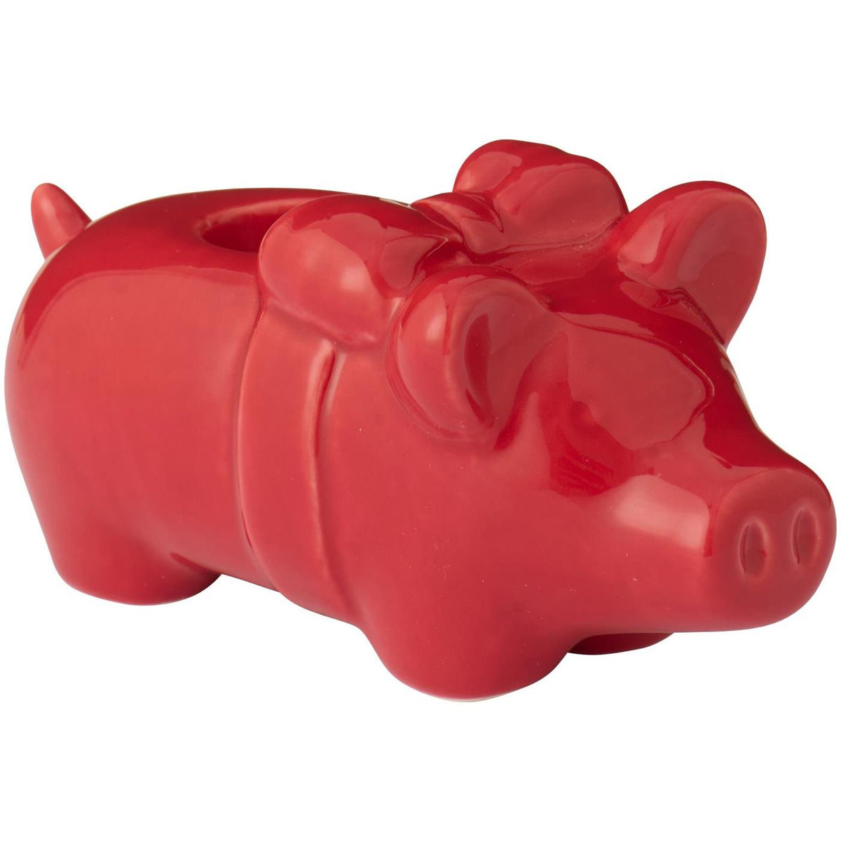 Kerzenhalter "Schwein mit Schleife" - 11,5x5x5,4 cm (Rot)