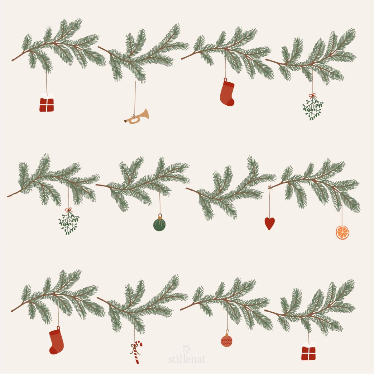 Papierserviette "My Nostalgic Christmas - Weihnachtsgirlanden" - 20x20 cm (Natur/Grün)