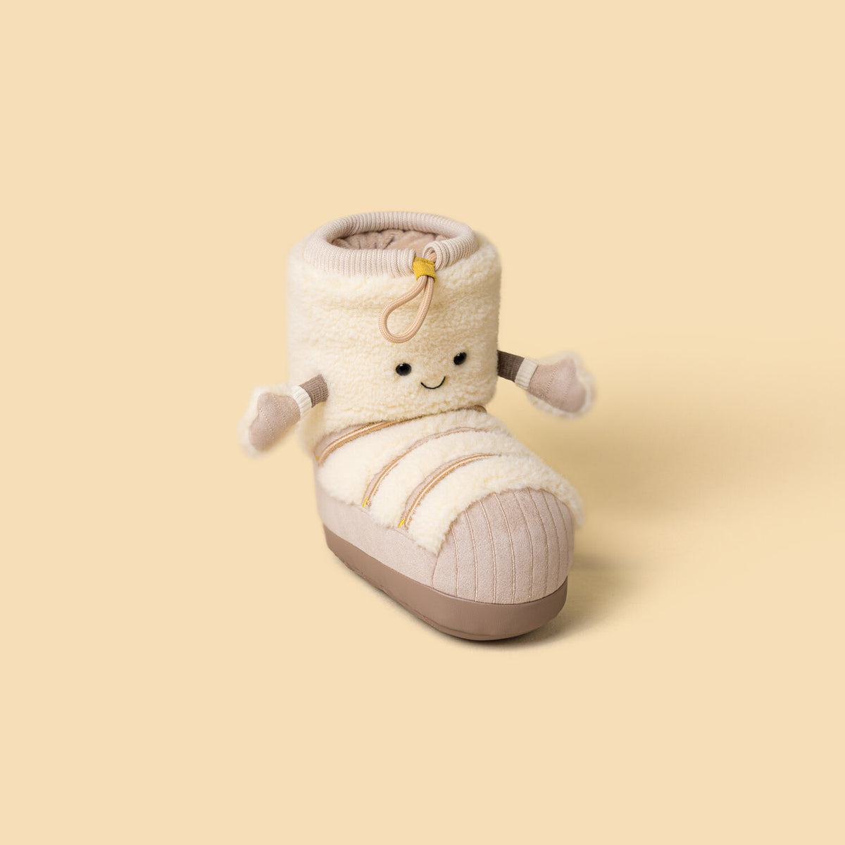 Kuscheltier-Schneeboot „Perta“ beige mit Strickbund, Streifenmuster und brauner Sohle