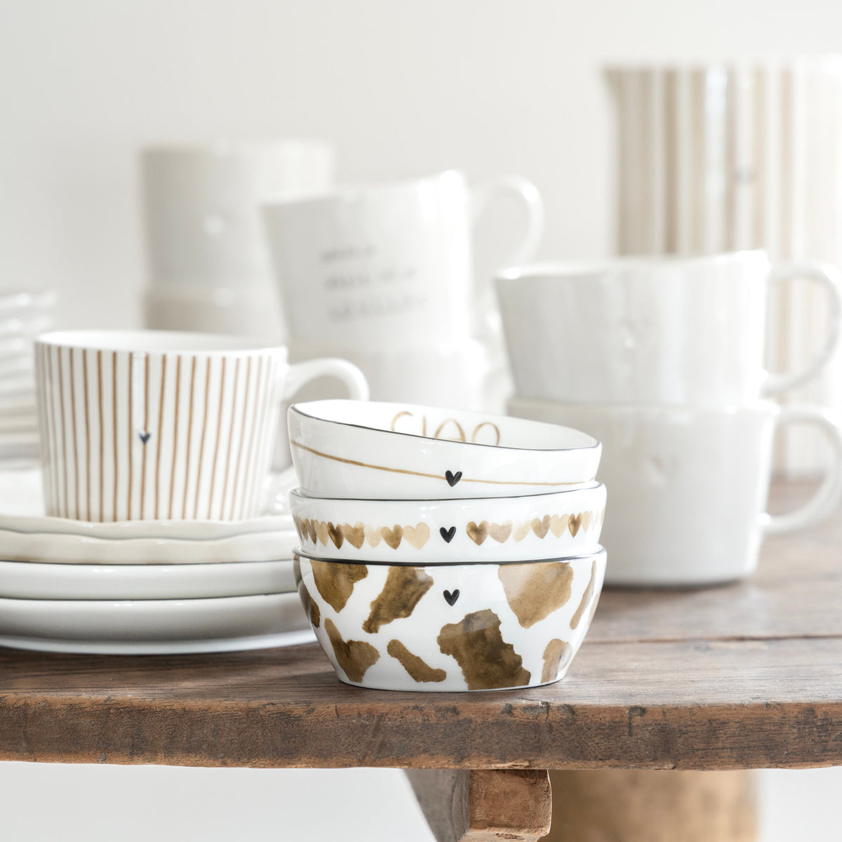Tasse "Litte Stripes" - 8,5x7x6 cm (Weiß/Braun)