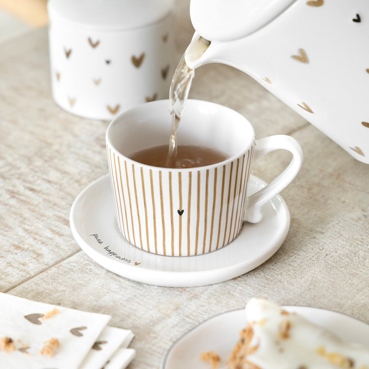 Tasse "Litte Stripes" - 8,5x7x6 cm (Weiß/Braun)