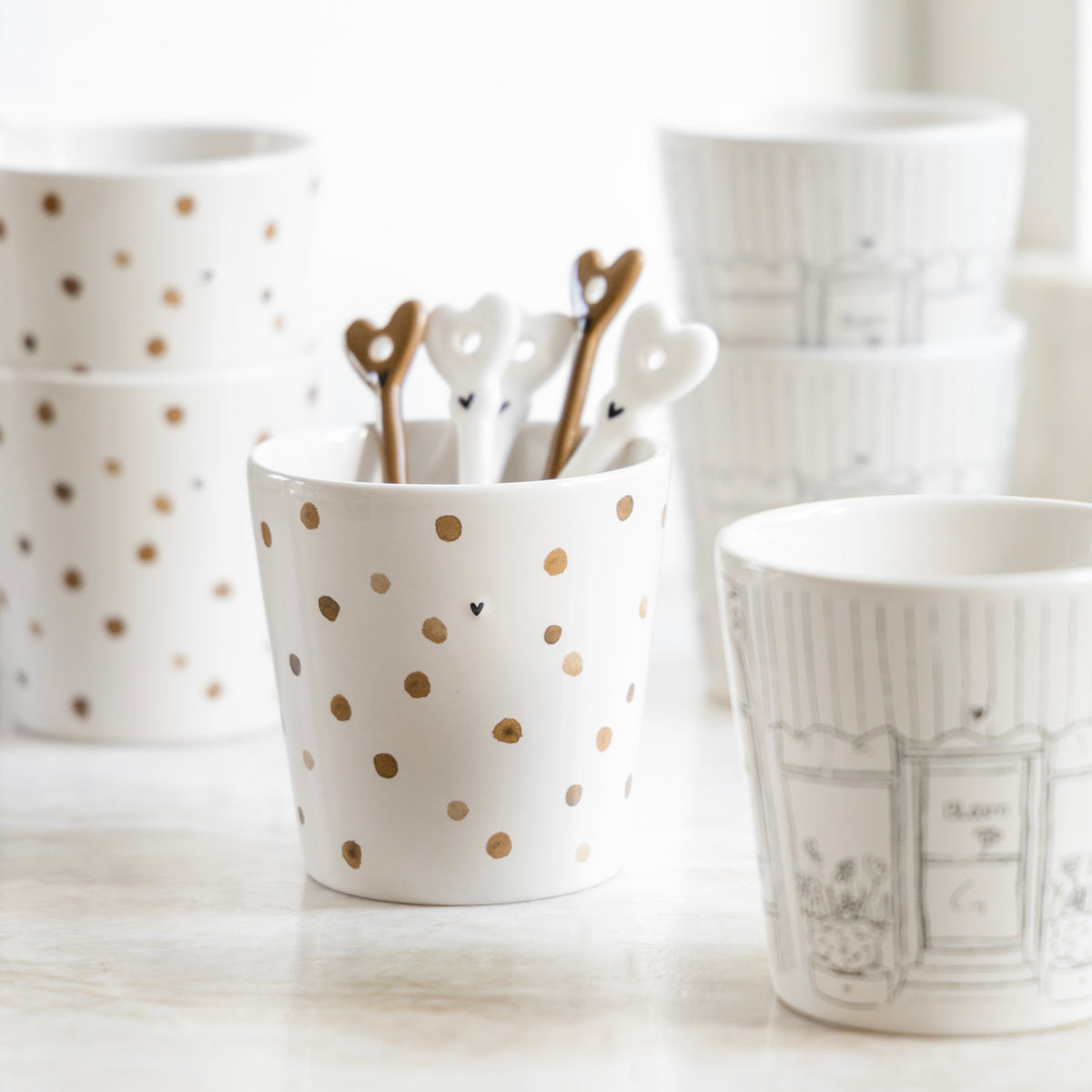 Tasse "Confetti" - 9x9x7,5 cm (Weiß/Braun)