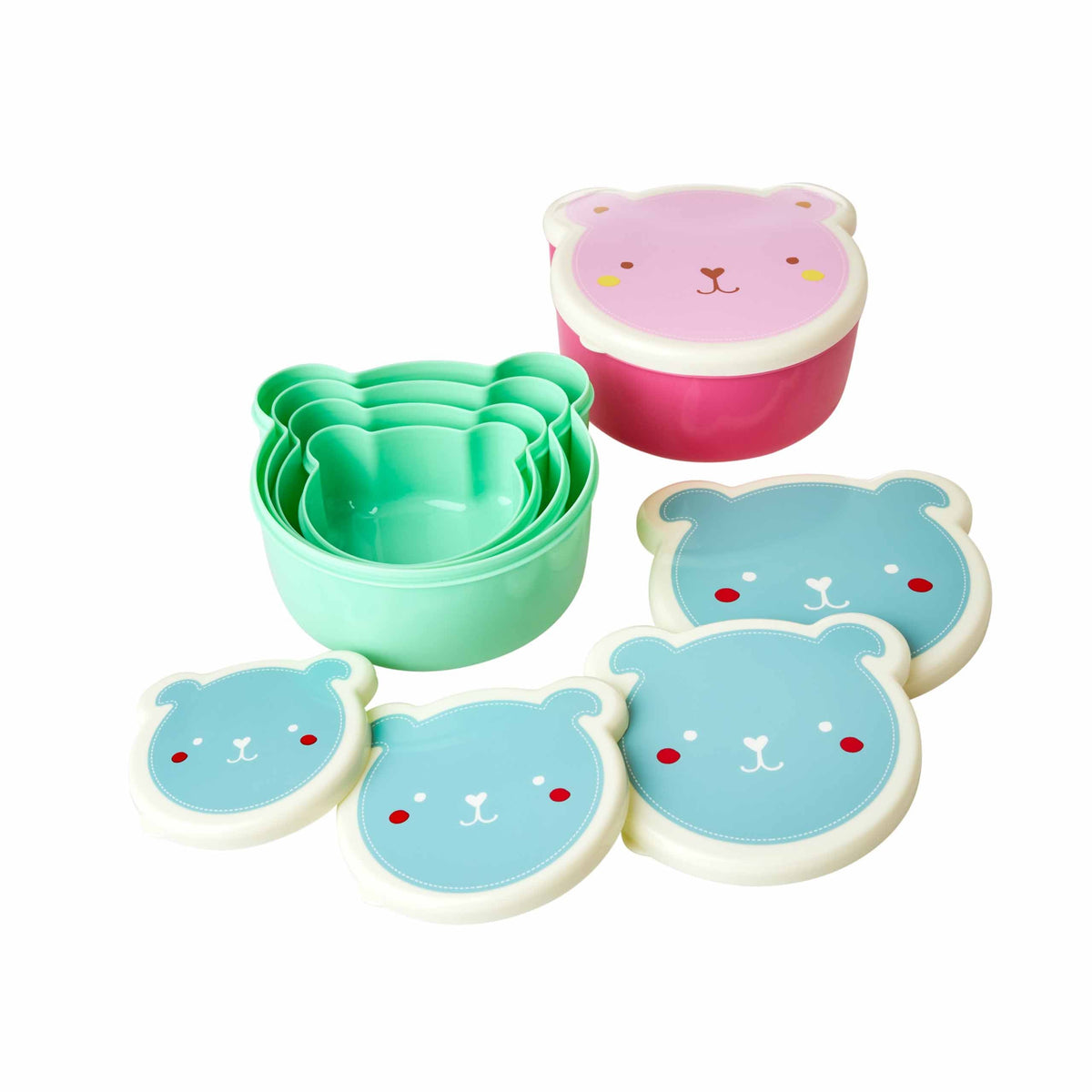 Plastic Lunchbox with Assorted Animal Faces Print - Set of 4 - grün