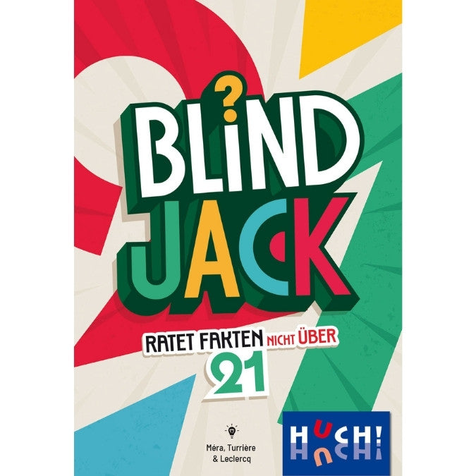 Blind Jack Spielbox-Front mit Logo, „Ratet Fakten nicht über 21“ und „Huch! Hach!“