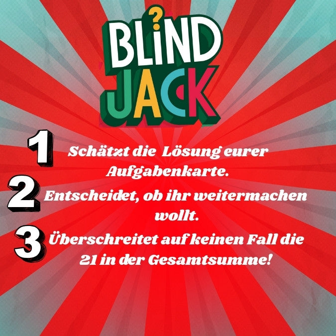 Blind Jack Aufgabenkarte mit Logo „Blind Jack“ und nummerierten Regeln 1–3