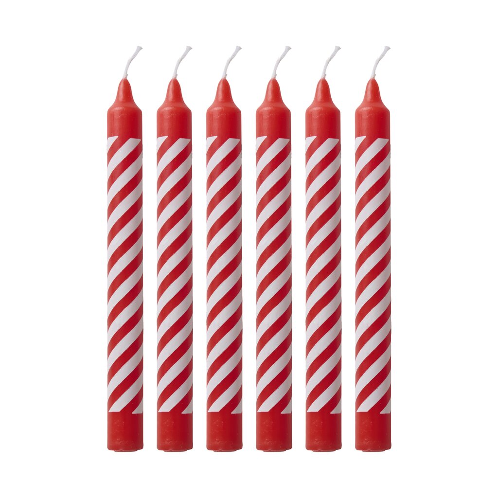 Kerze "Candy Stripes" im 12er-Set - S (Rot)