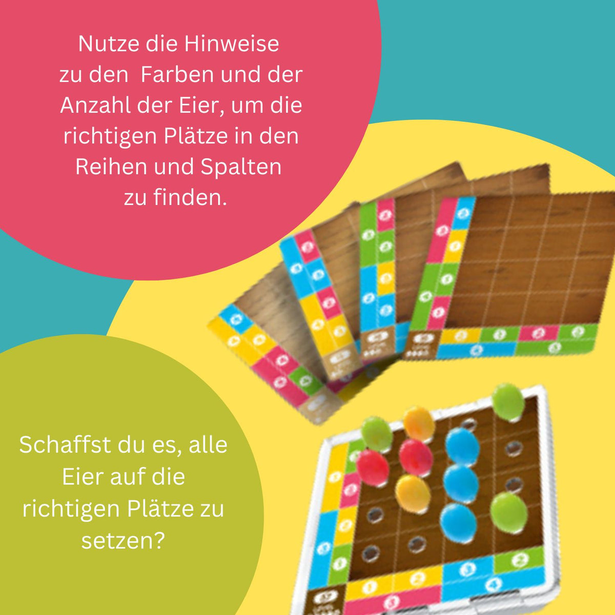 Columbus Egg Spielbox mit Brett und bunten Holzeiern zum Sortieren
