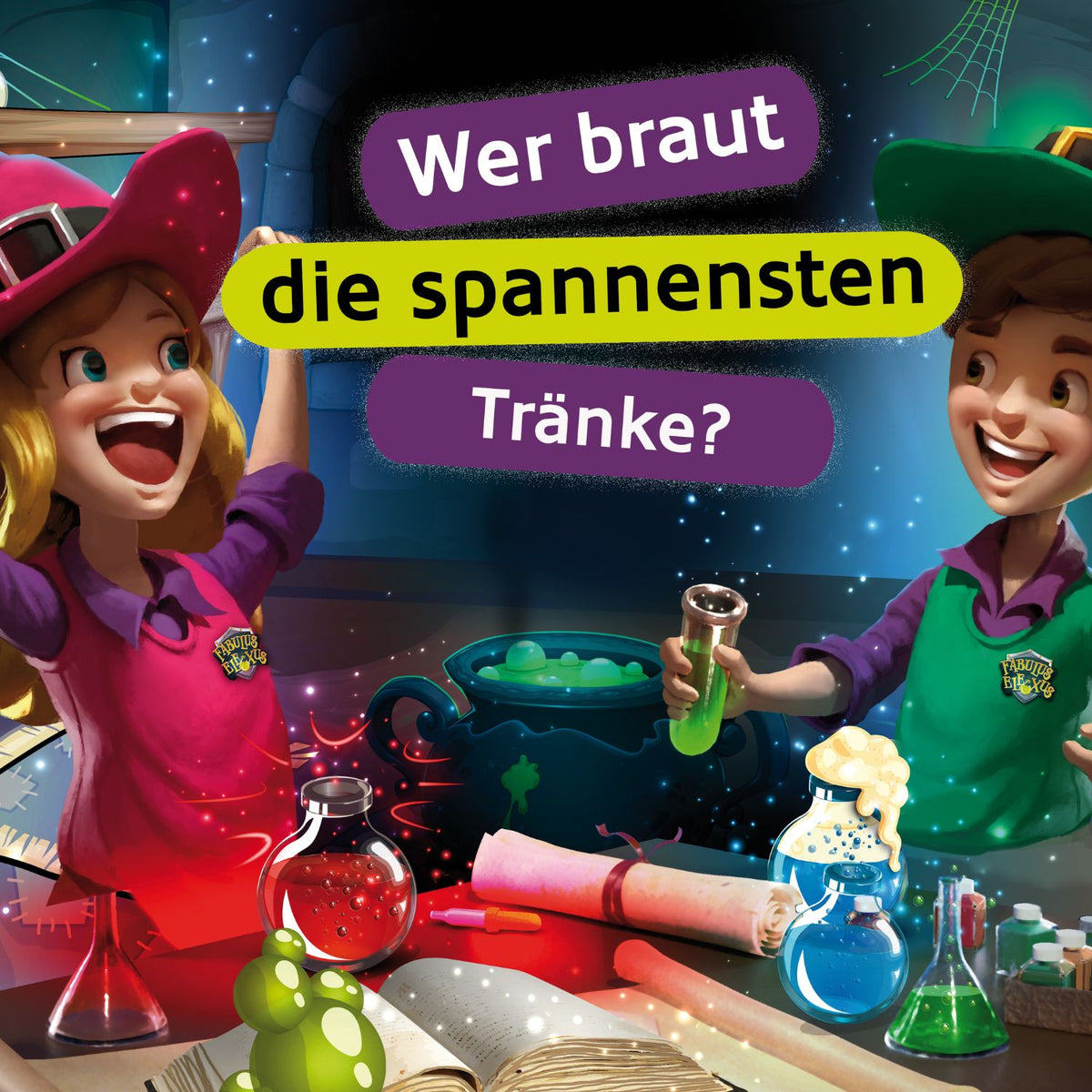 Experimentierkasten mit Zaubertränken und Reagenzgefäßen auf dem Spieltisch