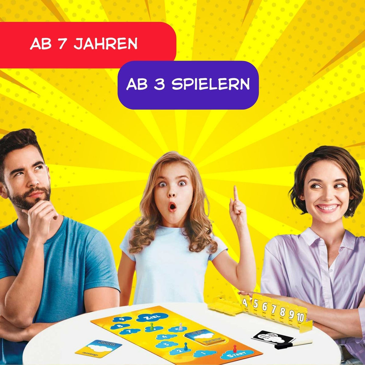 Gesellschaftsspiel am Tisch mit Spielbrett, Karten und Personen beim Mitspielen
