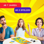Gesellschaftsspiel am Tisch mit Spielbrett, Karten und Personen beim Mitspielen