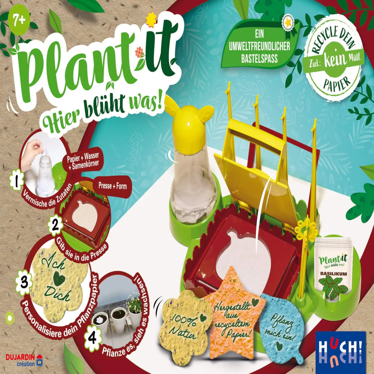 Pflanz-Set Plant it mit gelbem Gießfläschchen, Gartenrost und Bastelanleitung